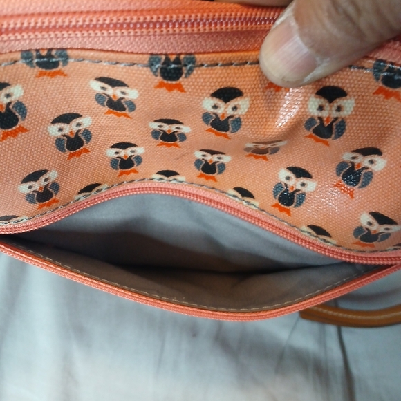 Vintage Fossil Coated Canvas & Leather Owl Print Crossbody Bag - Picture 4 of 7